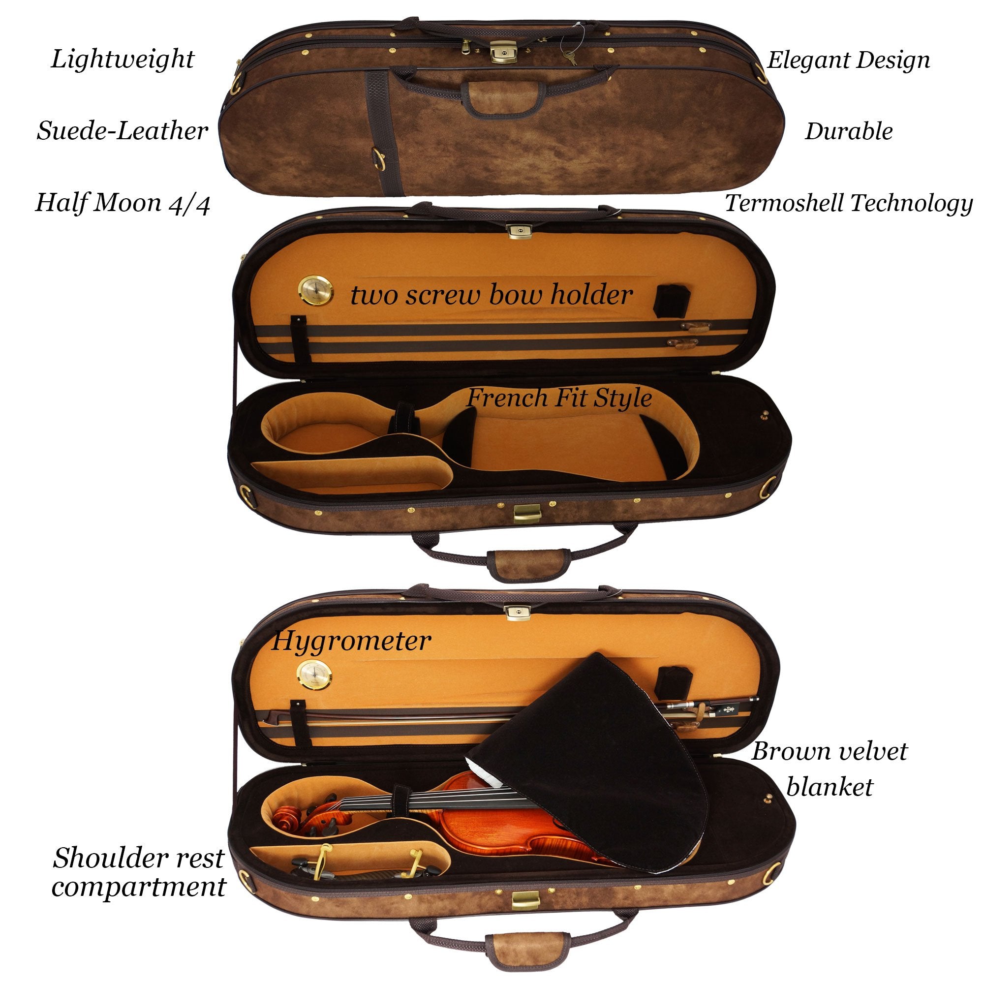 Outfit GAMA Goldfit by Gliga 4/4 (full size) Violin Kit with case, brazilwood bow, shoulder rest, rosin, tuner, polish kit, sheet music stand and travel music stand, Instrument Handmade in Romania